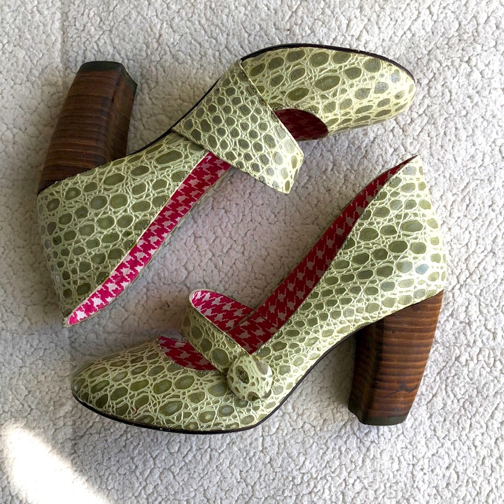Irregular Choice mint crocodile May Jane heels